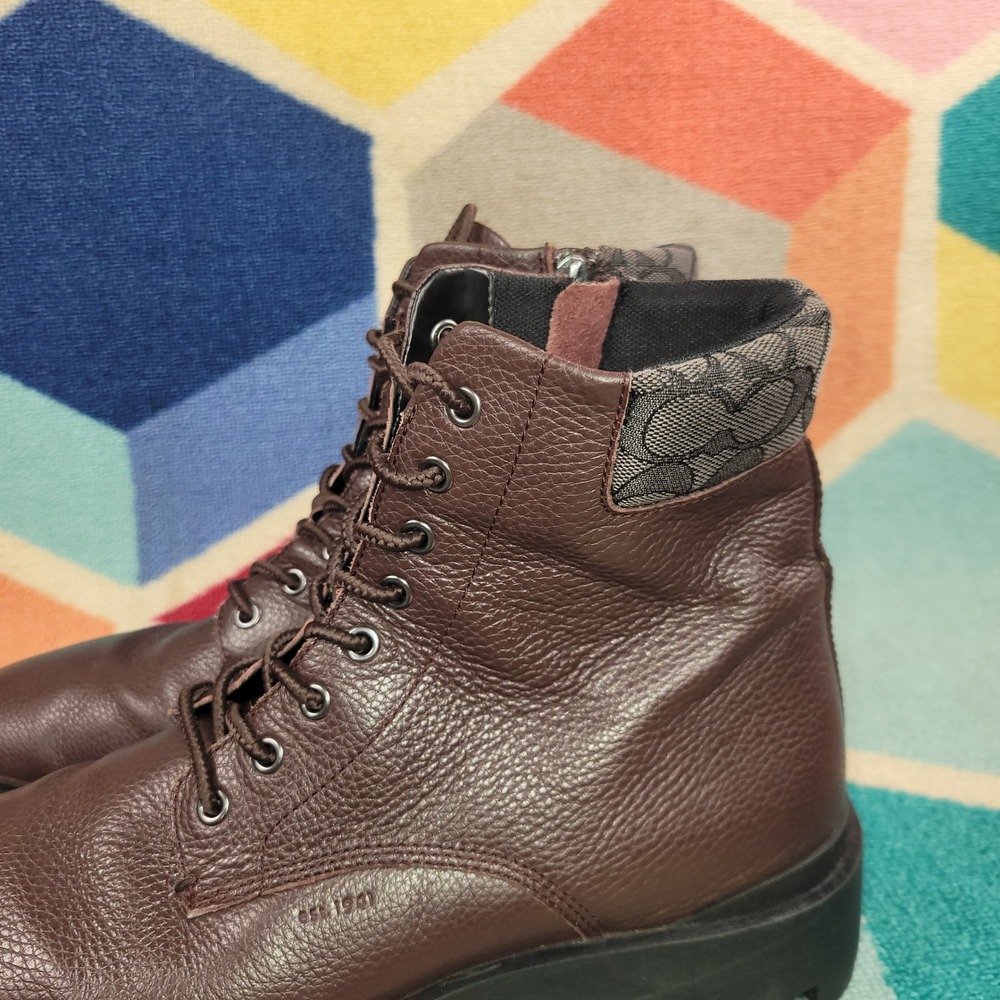Coach Mens City Sole Boots Brown Signature Jacquard‎ Lug Sole Zipper Size 12 D - Picture 2 of 10